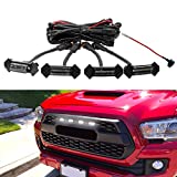 Grill LED Lights 4 PCS with Harness & Fuse Upgrade for 2016-2018 Aftermarket Toyota Tacoma TRD PRO Grille (Black Shell with White Light)