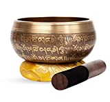 Large Tibetan Singing bowl Set - Easy To Play - Mantra Design Mindfulness Meditation Healing Sound Gift By Himalayan Bazaar