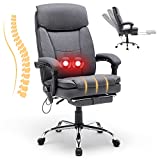 HOMREST Reclining Office Chair with Massage, Ergonomic Office Chair with Foot Rest, Breathable Fabric Executive Computer Chair w/Retractable Footrest, High Back Swivel Recliner for Office Home Study