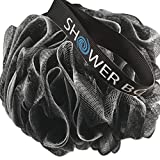 Loofah Charcoal Bath Sponge XL 75g Set by Shower Bouquet: 4 Pack, Extra Large Mesh Pouf Soft Scrubber for Men and Women - Exfoliate with Big Black & White Gentle Cleanse in Beauty Bathing Accessories