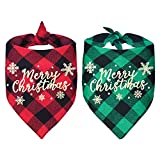 Malier 2 Pack Dog Bandana, Christmas Classic Buffalo Plaid Printing Dog Bandana, Pets Scarf Triangle Bibs Kerchief Dandana Costume Accessories for Small Medium Large Dogs Cats Pets (Large)