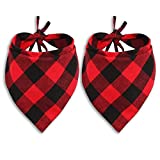Pohshido 2 Pack Dog Cat Buffalo Plaid Bandanas Checkered Red Flannel Triangle Bibs Accessories for Small Medium Large Dogs Cats Puppies Pets (Large)