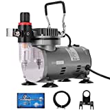 VIVOHOME 110-120V Professional Airbrushing Paint System with 1/5 HP Air Compressor and 1 Airbrush Kit for Tattoo Makeup Shoes Cake Decoration Silver