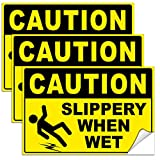 Slippery When Wet Sign Decals - Caution Wet Floor Sign - Vinyl Caution Stickers 4x6 - Slippery Floor Warning Signs - Caution Icy Sign Decals - Caution Wet Floor Sign Yellow - Wet Floor Signs 3 Pack
