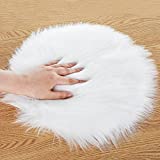 Molain Faux Fur Chair Pad 12 inch Round Cover Seat Cushion Pad Carpet Mat Soft Fluffy Area Rug for Seat Pad Couch Pad,Photographing Background of Jewelry(White)