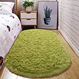 junovo Oval Fluffy Ultra Soft Area Rugs for Bedroom Plush Shaggy Carpet for Kids Room Bedside Nursery Mats, 2.6 x 5.3ft, Green
