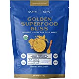 Earth Echo: Golden Superfood Bliss - Organic Turmeric, Ashwagandha and Ginger Powder Mix for Stress Relief, Immune Support, and Restful Sleep - 30 Servings - 12 Nourishing Ingredients Per Scoop