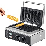 CGOLDENWALL Commercial/Home Electric Corn Hot Dog Machine Non-stick French Muffin Waffle Irons 6Pcs Waffle Stick Maker Stainless Steel Temperature Range 50-300  Timer 0-5 Min 1550W 110V