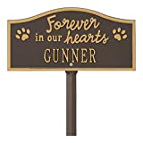 Whitehall Personalized Pet Memorial Yard Sign - Custom Cast Aluminum Forever in Our Hearts Paw Print Dog or Cat Remembrance Garden Stake Grave Marker - Bronze/Gold