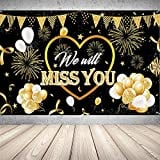 We Will Miss You Party Decorations,Going Away Party Backdrop,Farewell Banner for Anniversary Graduation Retirement Party(Black and Gold,70.8 x 45 Inch)
