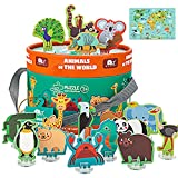 World map Puzzle Animal of The Colorful Floor Puzzle and Grown Up Puzzles for Kids Age 3 Raising Children Recognition & Memory Skill Practice(42Pcs,Large size2.3x1.6Feet)