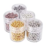 PH PandaHall 1350pcs 3mm Spacer Beads, 5 Color Round Smooth Tiny Metal Bead Spacers Ball Loose Beads for Earring Necklace Bracelet Jewelry Making