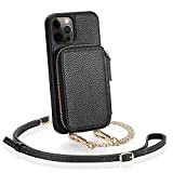 ZVE iPhone 12 Pro Max Crossbody Wallet Case, Zipper Phone Case with RFID Blocking Credit Card Holder Wrist Strap Purse Leather Cover Gift for Women Compatible with iPhone 12 Pro Max (6.7 inch)-Black