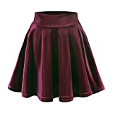 Urban CoCo Women's Vintage Velvet Stretchy Mini Flared Skater Skirt (S, Burgundy)