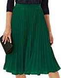 GRACE KARIN Women's Chiffon Skirts A-line Pleated Swing Midi Skirt Dark Green M