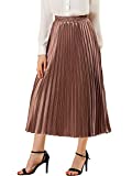 Allegra K Women's Zip Closure Party Accordion Midi Metallic Pleated Skirt Large Copper