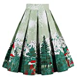 Dressever Women's Vintage A-line Printed Pleated Flared Midi Skirts Christmas Trees Small