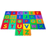 Hey! Play! Interlocking Foam Tile Play Mat with Letters - Nontoxic Children's Multicolor Puzzle Tiles for Playrooms, Nurseries, Classrooms and More, 12.5 x 12.5 x .25"