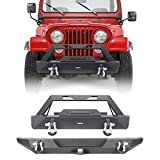 Hooke Road Front Winch Bumper & Rear Hitches Bumper Combo Kit Compatible with Jeep Wrangler CJ 1976-1986 (CJ7) (Solid Steel Textured Black)