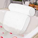 Idle Hippo Bath Pillow Spa Bathtub Pillow - 4D Air Mesh Luxury Tub Pillow with 7 Non-Slip Suction Cups - Bath Tub Pillow Headrest, Neck and Back Support for Hot tub and All Bathtub - White