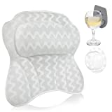 Charmont Spa Bathtub Pillow set, 3 in 1 Luxurious Bath Headrest for Neck and Back Support, with Non-slip Suction, Included Accessories, Overflow Drain Cover and Wine cup Holder Great Gift -Women, Men