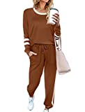 Lounge Sets for Women 2 Piece Outfits Long Sleeve Sweatsuits Outfits Coffee XL