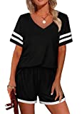 Aloodor Womens Two Piece Outfits Summer Shorts Sets Pajamas Set Black XL