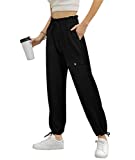 Aloodor Women's Pants Comfy Soft Black Yoga Sweatpants Women with Pockets Drawstring Outdoors Cycling Black L