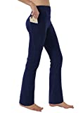 Keolorn Women's Bootleg Yoga Pants with Hidden Pockets Tummy Control Running Legging Long Bootcut(Blue,Small)