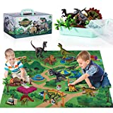 TEMI Dinosaur Toy Figure w/ Activity Play Mat & Trees, Educational Realistic Dinosaur Playset to Create a Dino World Including T-Rex, Triceratops, Velociraptor, Perfect Gifts for Kids, Boys & Girls