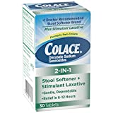 Colace 2-In-1 Stool Softener & Stimulant Laxative Tablets, Gentle Constipation Relief in 6-12 Hours, 30 Count