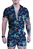 UNIFACO Men's Cool Rompers One Piece Hawaii Printed Playsuit Short Sleeve Summer Jumpsuits XXL