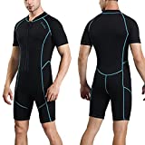 OMGear Wetsuit Men Women 3mm Neoprene Shorty UV Protection One Piece Short Sleeves Scuba Diving Suits Swimsuit for Scuba Diving Surf Snorkeling Swimming(Black&Aqua, Medium)