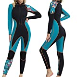 OMGear Wetsuit Men Women 3mm Neoprene Full Body UV Protection One Piece Long Sleeves Scuba Diving Suits Back Zipper Swimsuit for Scuba Diving Surf Snorkeling Swimming (Patterned Green, Large)