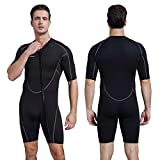 Mens 3mm Shorty Wetsuit, Premium Neoprene Front Zip Short Sleeve Scuba Diving Wetsuit Snorkeling Surfing (Shorty Wetsuit Black, M)