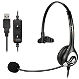 Wantek Corded USB Headsets Mono with Noise Cancelling Mic and in-line Controls, UC Business Headset for Skype, SoftPhone, Call Center, Crystal Clear Chat, Super Lightweight, Ultra Comfort (UC600)