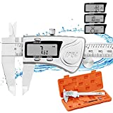 REXBETI Digital Caliper, 6 Inch Caliper Measuring Tool, IP54 Waterproof Protection with Stainless Steel, Micrometer Vernier Caliper with Inch Metric Fraction, Large LCD Screen