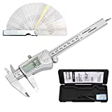 Proster IP54 Digital Caliper 6inch, Vernier Caliper with Large LCD Screen, Inch/Metric/Fraction Stainless Steel Electronic Caliper Measuring Tool with 32 Blades Feeler Gauge
