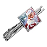 GRAPHICS & MORE Christmas Holiday Santa Catching Snowflakes Square Tie Bar Clip Clasp Tack- Silver or Gold