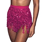 Victray Belly Dance Hip Skirt Tassel Scarf Sequin Wrap Rave Costume for Women (Rose)