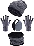 Tatuo 4 Pieces Ski Warm Set includes Winter Hat Scarf Warmer Gloves Winter Outdoor Earmuffs for Adults Kids (Grey)