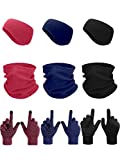 SATINIOR 9 Pieces Unisex Winter Accessory Set, Include Fleece Ear Warmers Headband Earmuffs, Winter Neck Gaiter, Touchscreen Winter Knit Gloves for Daily Wear, Sports (Black, Navy Blue, Rose Red)