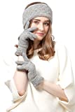 BYOS Womens Winter Cable Plush Warm Fleece Lined Knit Gloves & Headband 2 Pieces Set,Various Styles (Wavy Gray)