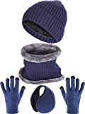 Tatuo 4 Pieces Ski Warm Set Includes Winter Hat Scarf Warmer Gloves Winter Outdoor Earmuffs for Adults Kids (Set 8)