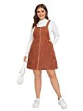 WDIRARA Women's Plus Overall Dress Corduroy Zip Front Pocket Suspender Skirts Brown 0XL