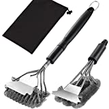 grilljoy Grill Brush with Scraper 18 Inch Two Kinds of Exchangeable Brush Head at Carrying Bag - Safe Wire Stainless Steel BBQ Brush - Barbecue Cleaning Grill Brush for Gas/Charcoal Grilling Grates