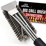 The Hungry Cook- BBQ Grill Cleaning Brush & Scraper - Best BBQ Brush for Grill, Perfect Tools for All Grill Types, Including Weber. Safe 17.5" Stainless Steel 3 in 1 Bristles Grill Cleaning Brush