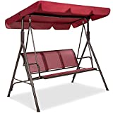 Best Choice Products 2-Seater Outdoor Adjustable Canopy Swing Glider, Patio Loveseat Bench for Deck, Porch w/Armrests, Textilene Fabric, Steel Frame - Burgundy