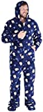 SleepytimePjs Men's Fleece Hooded Footed Onesie Pajamas, Penguins with Bow, Medium