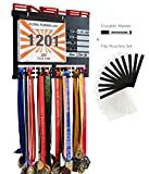 Sports Marathon Medal Display Rack For Runners with Writing Notes Area Hanger for 50 plus Medals Holder for 100 Runner Race Bibs Photos Memorabilia Includes 12 Vinyl Flip Pouches + Whiteboard Mark